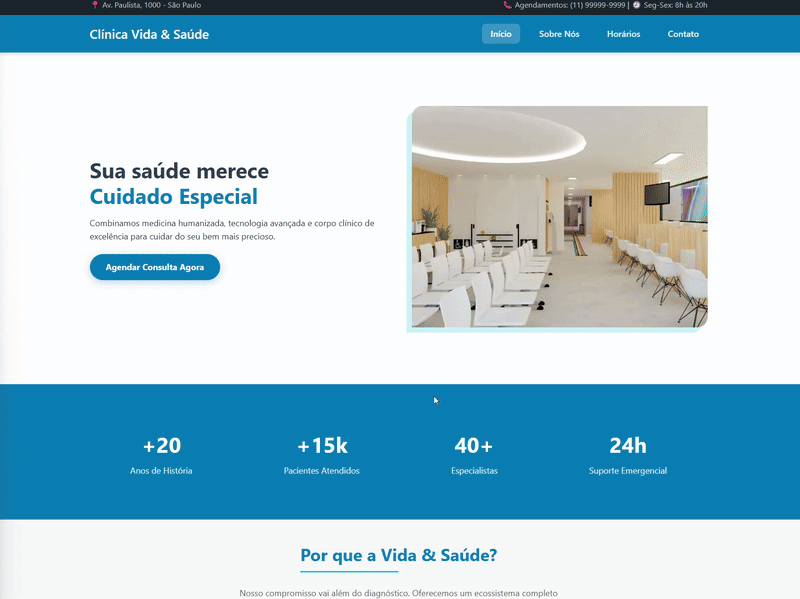Projeto Página para Clínica - Site profissional de clínica com design responsivo